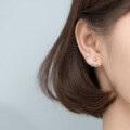 wholesale S925 Silver Korean-style Elegant Double-line Back-hook Light Bead Stud Earrings, Small and Retro C-shaped Hook G4285-0-2