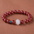 wholesale 925 Silver Handwoven New Chinese Style Hetian White Lotus Bead Purple Gold Sand Bracelet High Content Cinnabar Bead Bracelet for Women-0-0