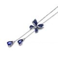 wholesale Metal material, Chao Xiaobai lightweight luxury blue sapphire butterfly necklace for women, fashionable and versatile high-end sensedesign tassel neck chain-0-2