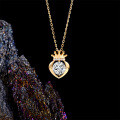 Sterling Silver Hollow Jumping Heart Crown Necklace-0-1