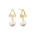 wholesale S925 Sterling Silver Pearl Bow Stud Earrings, Luxury Fashion Elegant Short Drop Earrings, New Trendy Wholesale Earrings-0-4