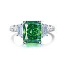 wholesale S925 Sterling Silver Muzo Green Emerald Ring with Inclusions, Pagoda Square Setting and High Carbon Zirconia-0-29