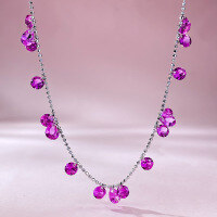 wholesale 925 Silver Irregular Teardrop Starry Sky Pink Crystal Necklace, Beaded Chain Collarbone Chain-N366 Pink Steel Tassel Necklace 925 Silver