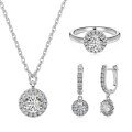 wholesale S925 Sterling Silver Cross-Border Women's Ring Necklace Earring Set, Minimalist Round Zircon Design, Elegant and Sophisticated-0-5