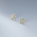 wholesale S925 Sterling Silver Women's Earrings Micro-Inlaid Five-Petal Flower Blue Diamond Hollow Floral Design Simple and Versatile Ear Accessories G8025-0-3
