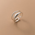 wholesale S925 Silver Double-Layer Line Ring with Lucky Pearl and Crushed Silver, Ins Simple and Gentle Elegant Jewelry R00613-0-1