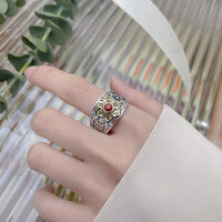 wholesale S925 Sterling Silver Creative Retro Wide Band Six-Character Mantra Ring Inlaid with Southern Red Agate, Bold Ethnic Style-1139FJ/approx. 7.4g Adjustable opening
