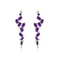 wholesale S925 silver designer-style high-end long gemstone earrings, French romantic natural amethyst ear studs and drops-0-4