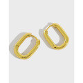 wholesale S925 Sterling Silver Korean-style Retro Oval Hoop Circle Ear Clasp Gold-plated Earrings-0-0