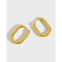 wholesale S925 Sterling Silver Korean-style Retro Oval Hoop Circle Ear Clasp Gold-plated Earrings-18K gold 925 silver