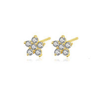 wholesale S925 Sterling Silver Cross-border Star Earrings With Zirconia And Geometric Floral Design-E3115-Gold 925 Silver