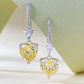 wholesale S925 Sterling Silver 10*10 Heart-Shaped Long Drop Hook Earrings with Pink, White, and Yellow High-Carbon Diamonds-0-3