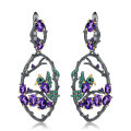 wholesale 925 Silver Secret Garden Designer Earrings, Flying Bird in the Bush Design Chinese Style Natural Gemstone Earrings-0-4