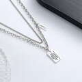 wholesale S925 Sterling Silver Double Layer English Letter Pendant Necklace, Internet Famous Versatile Minimalist Style Trendy Hip Hop Choker for Women-0-3