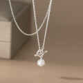 wholesale S925 Sterling Silver Korean-style OT Clasp Pearl Necklace Fashionable Luxury Elegant Necklace Y01254-0-0