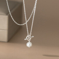 wholesale S925 Sterling Silver Korean-style OT Clasp Pearl Necklace Fashionable Luxury Elegant Necklace Y01254-s925 silver
