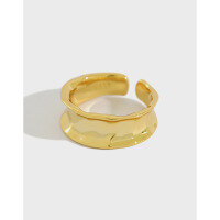 wholesale S925 Sterling Silver Plated Gold Korean Style INS Minimalist Niche Irregular Concave Ring-Platinum [No. 14/Adjustable] Opening adjustable