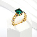 wholesale S925 gold-plated sterling silver minimalist modern style 3-carat lab-grown emerald chain ring-0-1