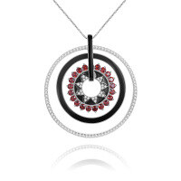 wholesale 925 Silver Designer Natural Garnet Enamel Pendant, Unique Hoop Design Colored Gemstone Necklace Pendant-White zirconium pendant (with silver chain)