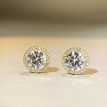 wholesale AU750 Platinum Plated S925 Sterling Silver 1 Carat Moissanite Stud Earrings Round Bezel-0-5