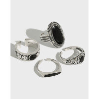 wholesale S925 Sterling Silver 056 Korean Version Ins New Small Retro Vintage Style Resin Adjustable Open Ring for Women-JBC056【No. 13/Adjustable】 Adjustable opening