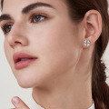 wholesale 18K gold-plated 925 sterling silver cross-shaped four-leaf clover moissanite earrings with heart design, fashionable moissanite studs-0-3