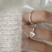 wholesale S925 Sterling Silver Woven Heart Twist Rope Ring with Open-End Design for Stacking, Minimalist Style-Sweetheart Twist Ring Adjustable Opening