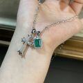 wholesale S925 Sterling Silver Cross Pendant Necklace with Emerald Inclusions Clavicle Chain, Popular Cross-Border European and American Style, Direct Wholesale from Manufacturer-0-3