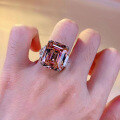 wholesale S925 Sterling Silver 15-Carat High-Carbon Diamond Rectangular Pink Asscher Cut Ring for Women, Luxury-0-3