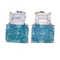 wholesale S925 Silver New 8*10 High Carbon Diamond Yellow Pink Blue Square Stud Earrings for Women, Fashion and Versatile-0-4