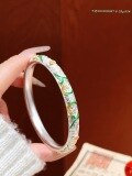 wholesale 999 Sterling Silver Antique Sand Enamel Floral Bamboo Bangle, New Retro Style Mother's Bracelet Gift-0-19