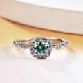 wholesale S925 Sterling Silver Green Moissanite 1 Carat Four-Prong Setting Ring with GRA Certificate Light Luxury Gemstone Ring-0-1