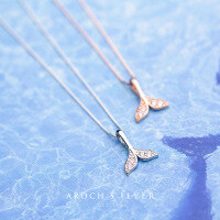 wholesale S925 silver necklace pendant, Korean-style diamond-encrusted mermaid tail pendant, cute collarbone chain D4388-s925 silver necklace-gold>925 silver