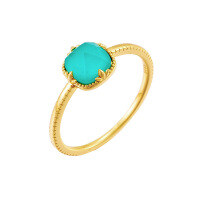 wholesale S925 sterling silver plated with 14K gold summer new square turquoise white crystal fresh ring for women-Turquoise Ring>Size 5
