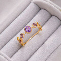 wholesale S925 silver plated with 14K gold, fashion commuter, niche, minimalist geometric oval amethyst ring-0-3