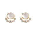 wholesale Gold Plated Sterling Silver with Natural White Crystal and White Shell Small Bubble Earrings for Women, 22 New Collection from Dunli Jewelry, In Stock-0-0