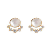 wholesale Gold Plated Sterling Silver with Natural White Crystal and White Shell Small Bubble Earrings for Women, 22 New Collection from Dunli Jewelry, In Stock-White crystal + white shell earrings 925 silver