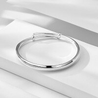 wholesale Metal Material S990 Pure Silver, Smooth Solid Silver Bracelet for Women, Adjustable Push-Pull Design, Elegant Mother Style Silver Bangle, Gift for Girlfriend-Pure silver bracelet about 26g Pure silver