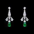 wholesale Gold-plated 925 silver antique Edwardian versatile earrings with high-carbon diamond-cut Muzo green pear-shaped cabochon for women-0-0