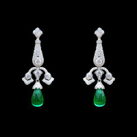 wholesale Gold-plated 925 silver antique Edwardian versatile earrings with high-carbon diamond-cut Muzo green pear-shaped cabochon for women-Muzo Green 925 Silver
