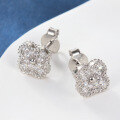 wholesale S925 sterling silver with zirconia four-leaf clover ear studs, fashionable and trendy niche design with a vintage feel-0-1