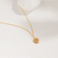 wholesale 18K gold jewelry vintage minimalist high-end small round disc with pink sapphire necklace wholesale manufacturers-0-2