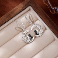 wholesale 925 Sterling Silver Cross-Border European and American Two Small Cats Hollow-Out Moon Earrings, Niche Design New Arrival High-End Earrings-0-0