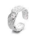 wholesale S925 Sterling Silver Korean Dongdaemun Design Asymmetrical Crinkle Texture Wide Band Trendy Open Ring-0-4