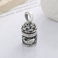 wholesale S925 Sterling Silver Ethnic Style Heavy Duty Cylinder Engraved Koi Fish Openable Gau Box DIY Pendant Accessory-0-0