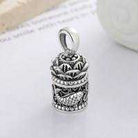 wholesale S925 Sterling Silver Ethnic Style Heavy Duty Cylinder Engraved Koi Fish Openable Gau Box DIY Pendant Accessory-164PM/single pendant about 9.2g