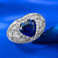 wholesale Sterling silver new heart-shaped simulated sapphire 8*8 ring ins foreign trade style jewelry one-piece dropshipping-0-2
