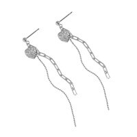wholesale S925 sterling silver 453 Korean version ins niche design minimalist versatile heart-shaped ballpoint chain earrings for women-Platinum [with sterling silver ear plugs] &gt; 925 silver
