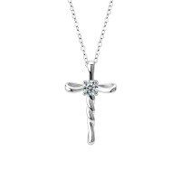 Sterling Silver Women's Cross Necklace with Moissanite Pendant-Cross necklace (white gold)  30-point moissanite