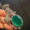 wholesale Metal material first, Zhuo Zhifan Jewelry new simulated emerald 10*14mm leopard pendant money leopard necklace European and American style-0-2